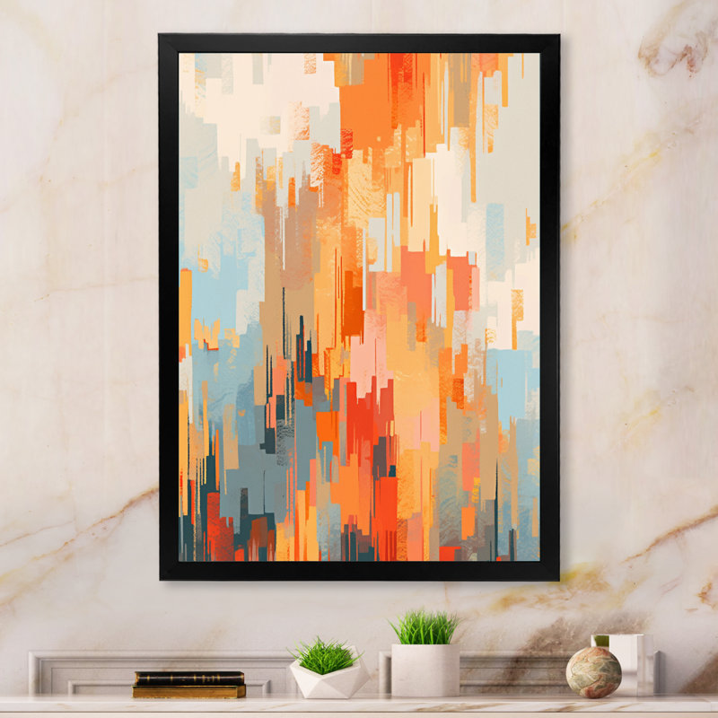 Orange Beige Shattered Realities - Cubism Wall Art, Black Picture Framed, 40" H x 30" W x 1.5" D