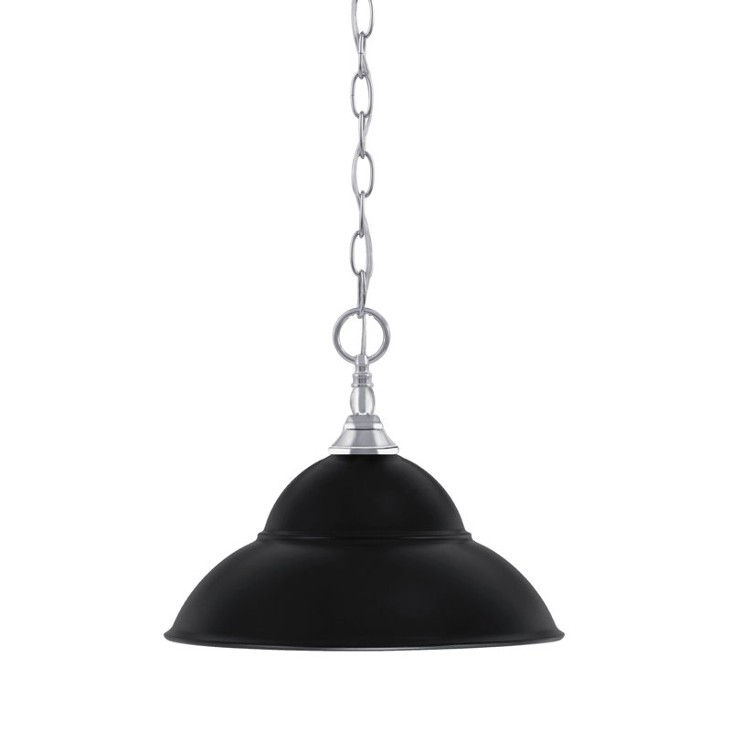 Chain Hung Mini Pendant With 13" Double Bubble Metal Shade, Matte Black, Matte Black