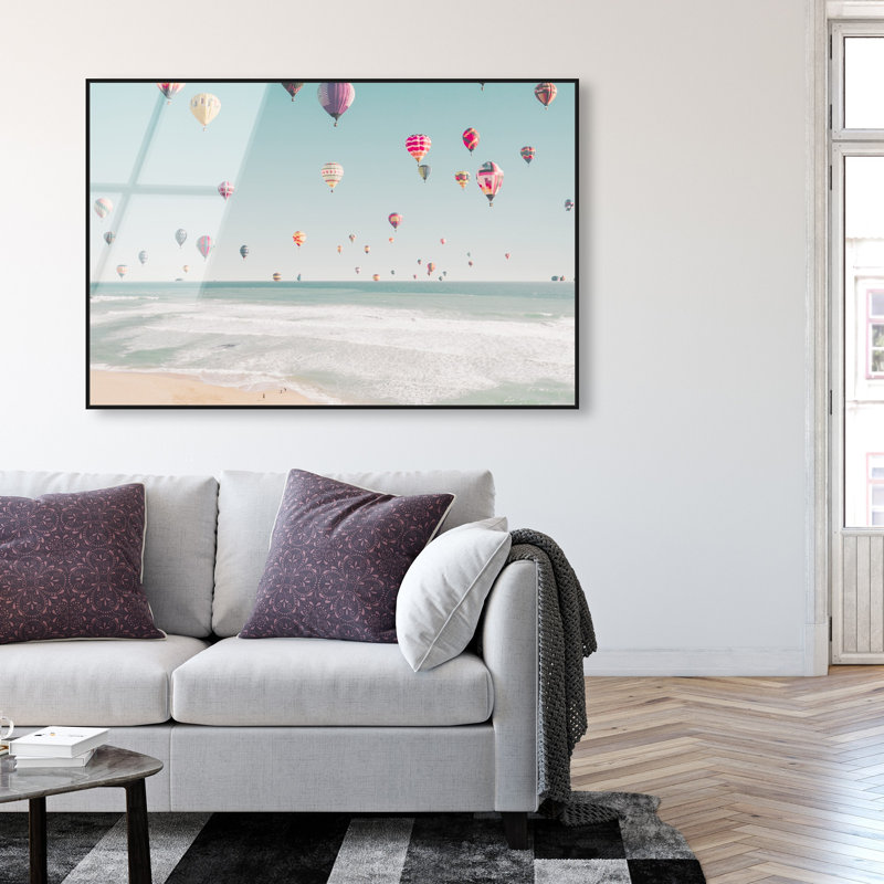 Oliver Gal Beachside Balloons Nautical - Framed Acrylic Glass Wall Art, 37" H x 55" W, Black