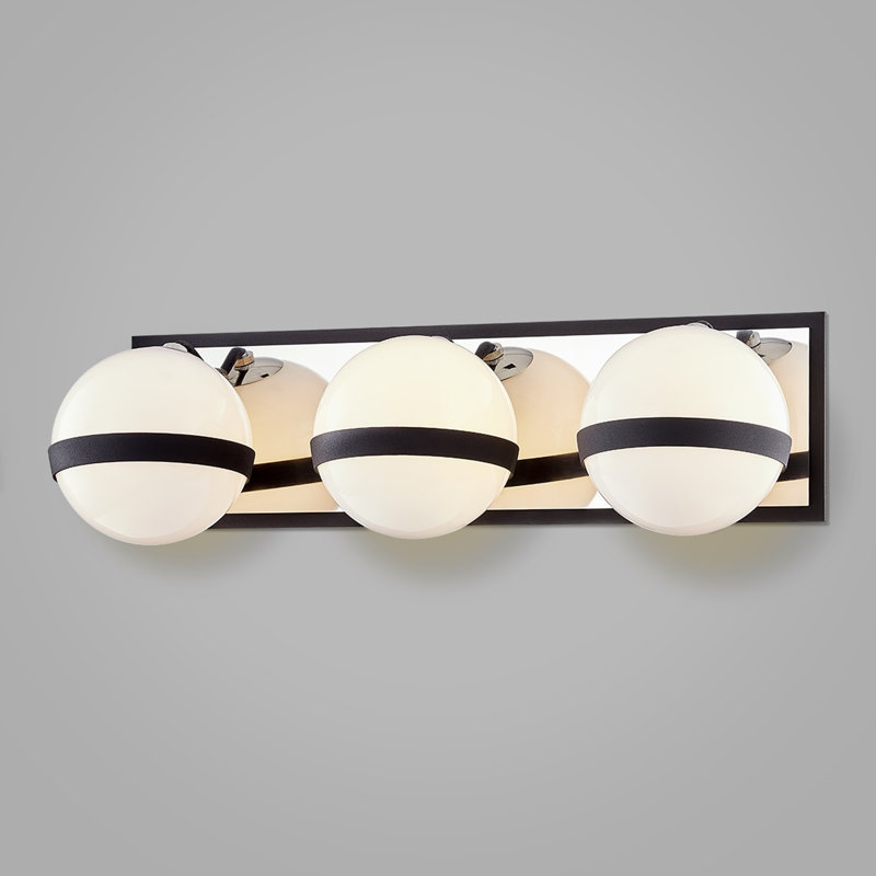 Sleek Textured Black and Polished Nickel 3-Light Vanity