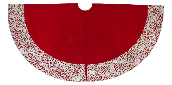 Red and Cream Wool Laser Cut Christmas Tree Skirt