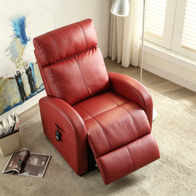 Fauteuil inclinable électrique rouge en similicuir avec poche de rangement à distance