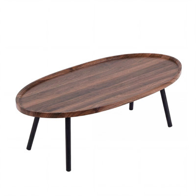 47 Inch Oval Coffee Table, Mid-Century Modern Wood Center Table with Sturdy Tilted Legs for Living Room & Home Office, Walnut