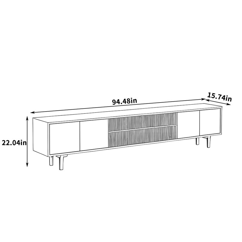 Meuble télé en bois de hêtre massif avec 3 armoires, H 22,04 po x L 94,48 po x l 15,74 po
