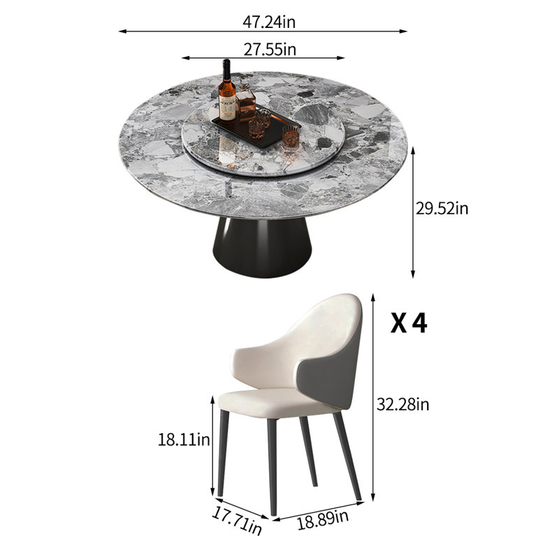 Simple Modern Luxury Stone Round Dining Table Set