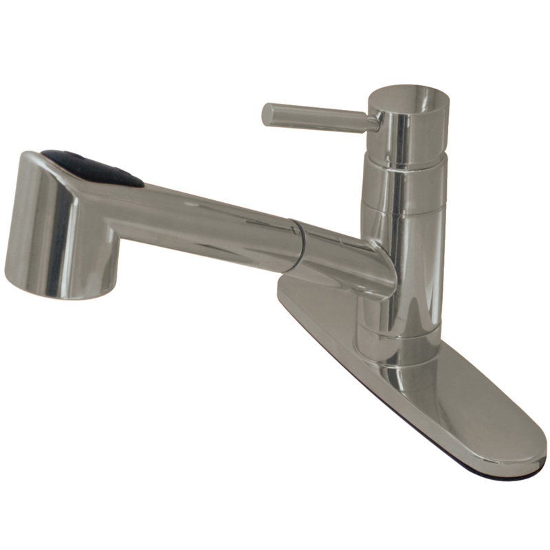 Kingston Brass Wilshire Single-Handle 1-or-3 Hole Deck Mount Pull-Out Sprayer Kitchen Faucet, Brushed Nickel