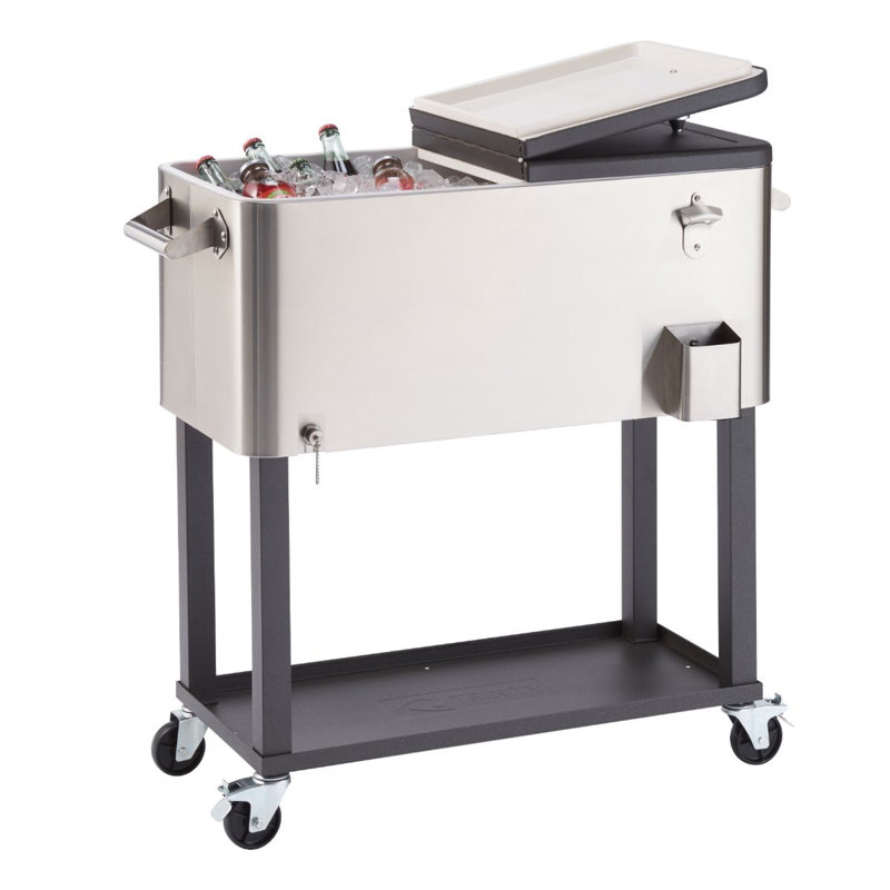 TRINITY 100 pte / 25 gallons Glacière sur roulettes en acier inoxydable avec tablette