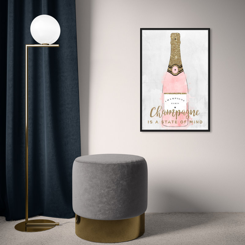 Drinks and Spirits Champagne Mind, Glam Gold - impression, Toile avec cadre noir, H 24 po x l 16 po