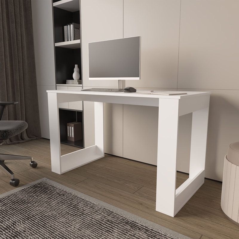 Bureau d'écriture rectangulaire en bois manufacturé H 28,7 "x l 47,2" Eulla, White, H 28,7 po x l 23,6 po x P 47 po