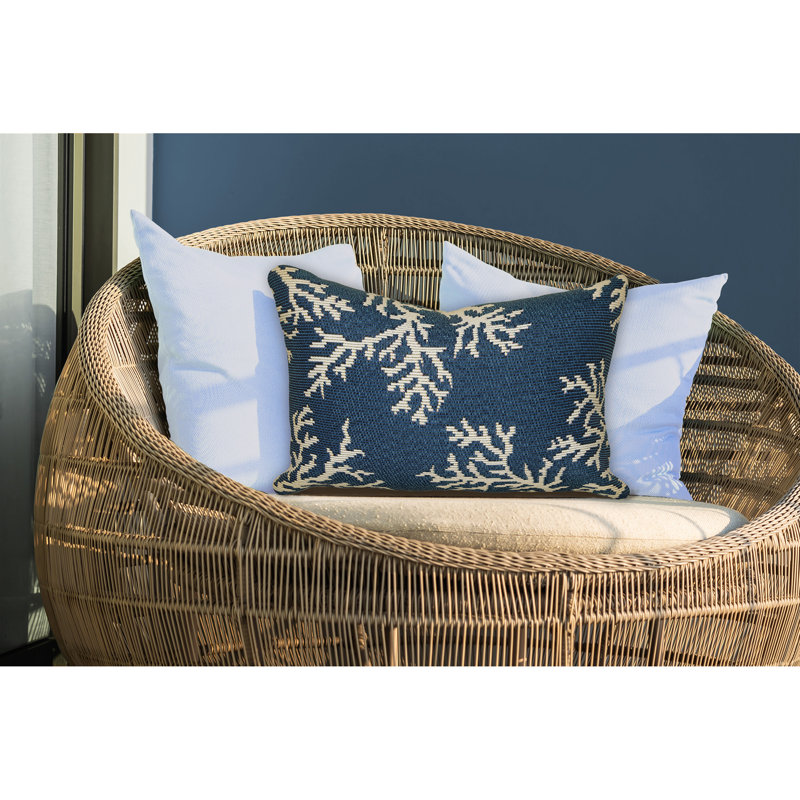  Polyester Throw Indoor/Outdoor Pillow Cover and Insert, Navy/Ivory