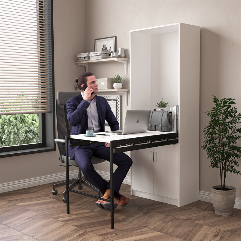 Large Fold-Out Convertible Writing Table for Space Saving, White