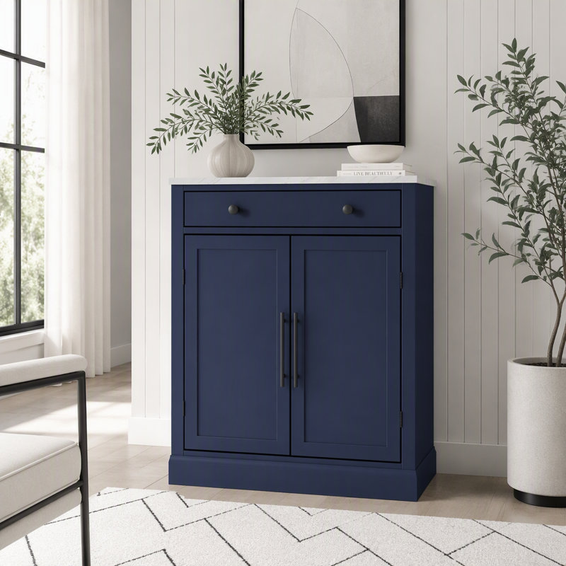 Armoire de cuisine autoportante avec plateau en faux marbre, Blue