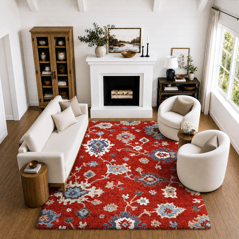 Tapis Oushak Dream Shag ADS753, lavable à la machine, de qualité supérieure, Red, 5' x 7'6"