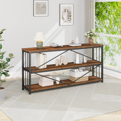 Horizontal Bookshelf, 63" Modern Cube Storage Organizer BookcaseWide Bookshelves, Industrial Long Wood Metal Book Shelf, Low Cube Shelf for Office Home Bedroom Living Room