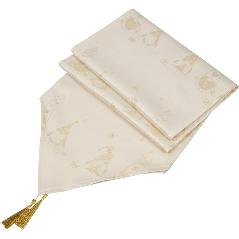 Christmas Metallic Gonk Tasselled Table Runner, 244 x 13cm, Cream