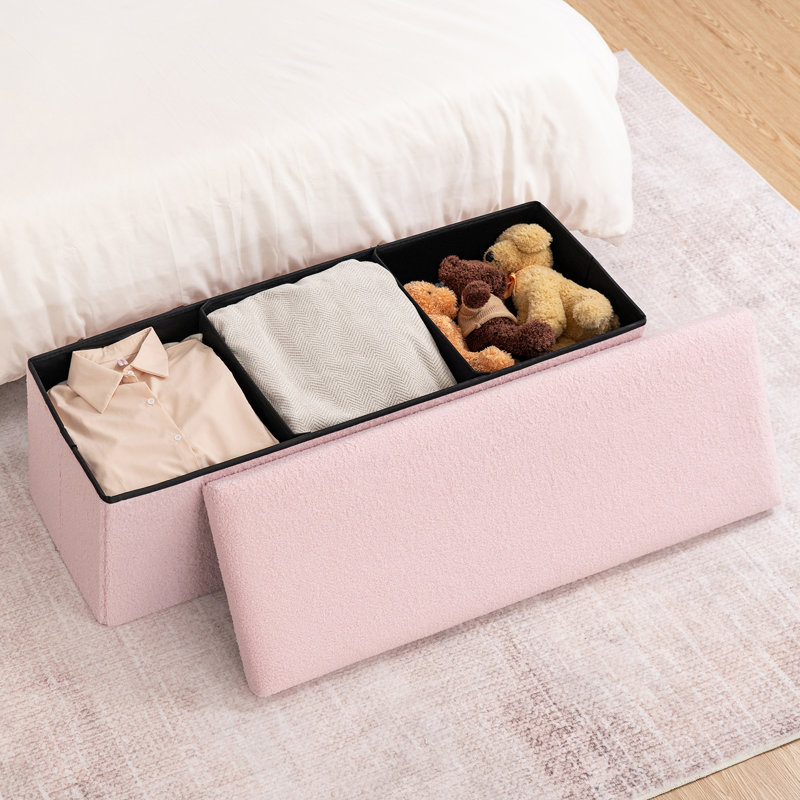 Repose-pieds pliant avec rangement, Rose, H 15 po x l 43 po x P 15 po