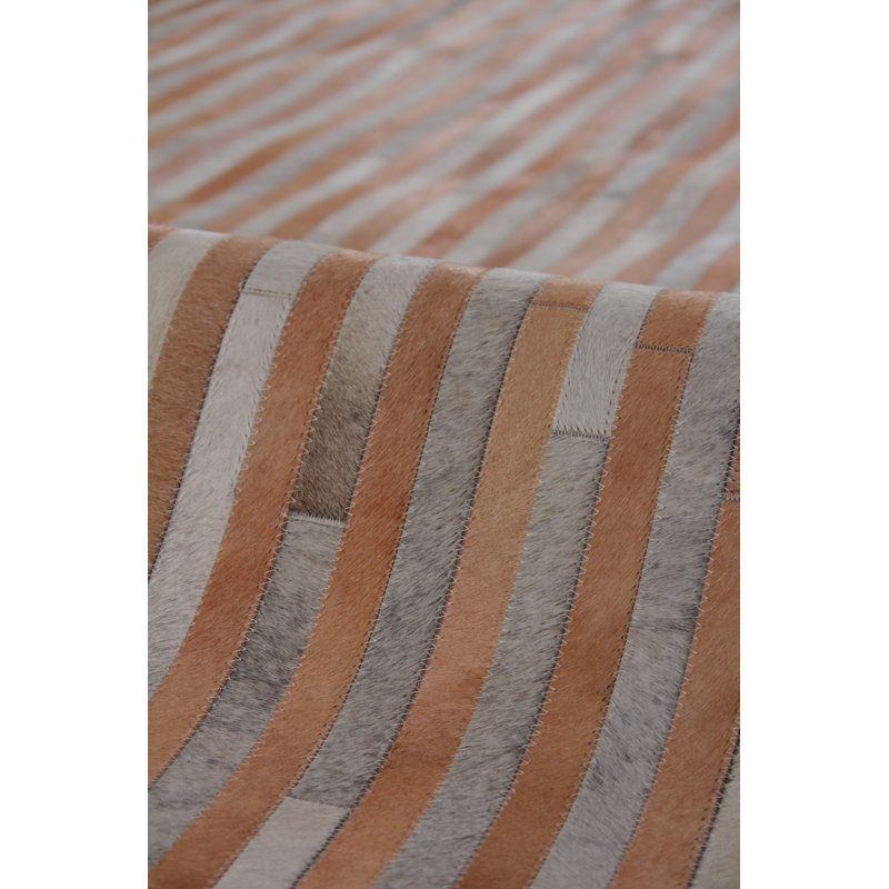 Natural Hide Cowhide Geometric Area Rug, Rectangle 5' x 8', Brown/Gray