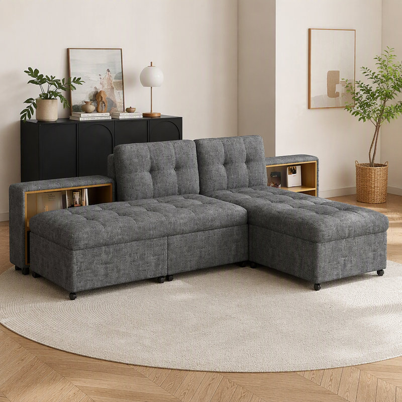 Canapé-lit modulaire avec deux rangements, Gris foncé
