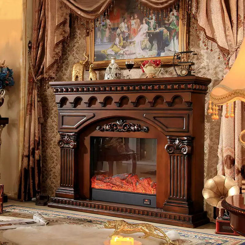 European-style simulated flame decorative electric fireplace, Brown