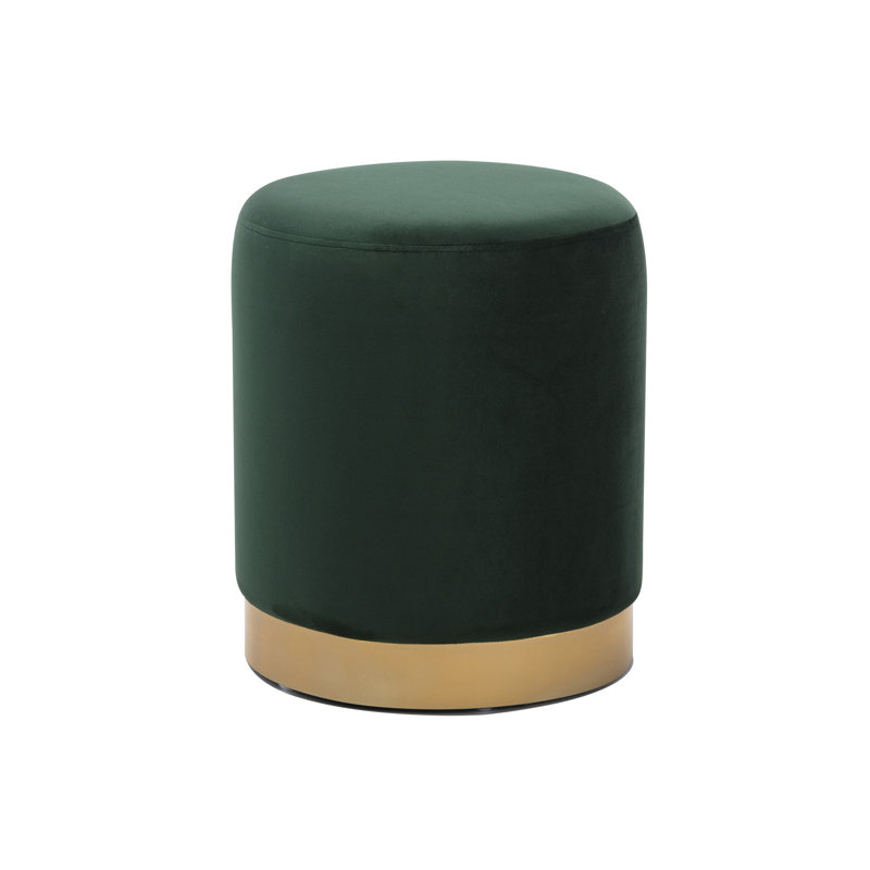 14'' Wide Cozy Velvet Round Ottoman, Black Green