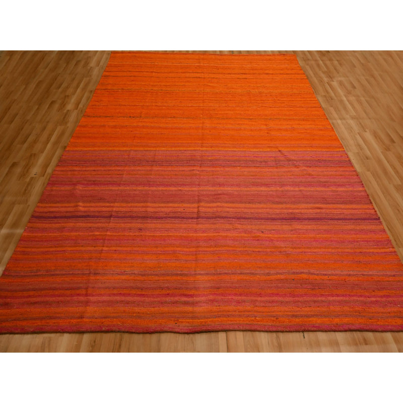 Tapis oriental noué à la main 8 pi x 10 pi 1 po, couleur unie, kilim, laine et soie Sari