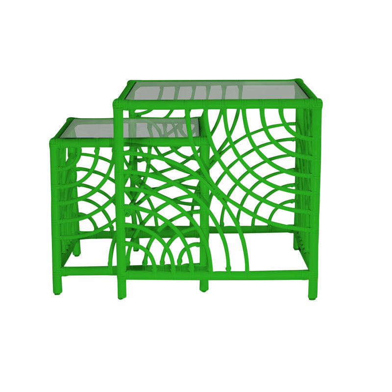 Swirl Glass Nesting End Table, Bright Green