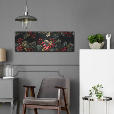 The Holiday Aisle® «Holly Patterns with Black Fond 2» par Momart, art mural en métal, 36 po x 12 po