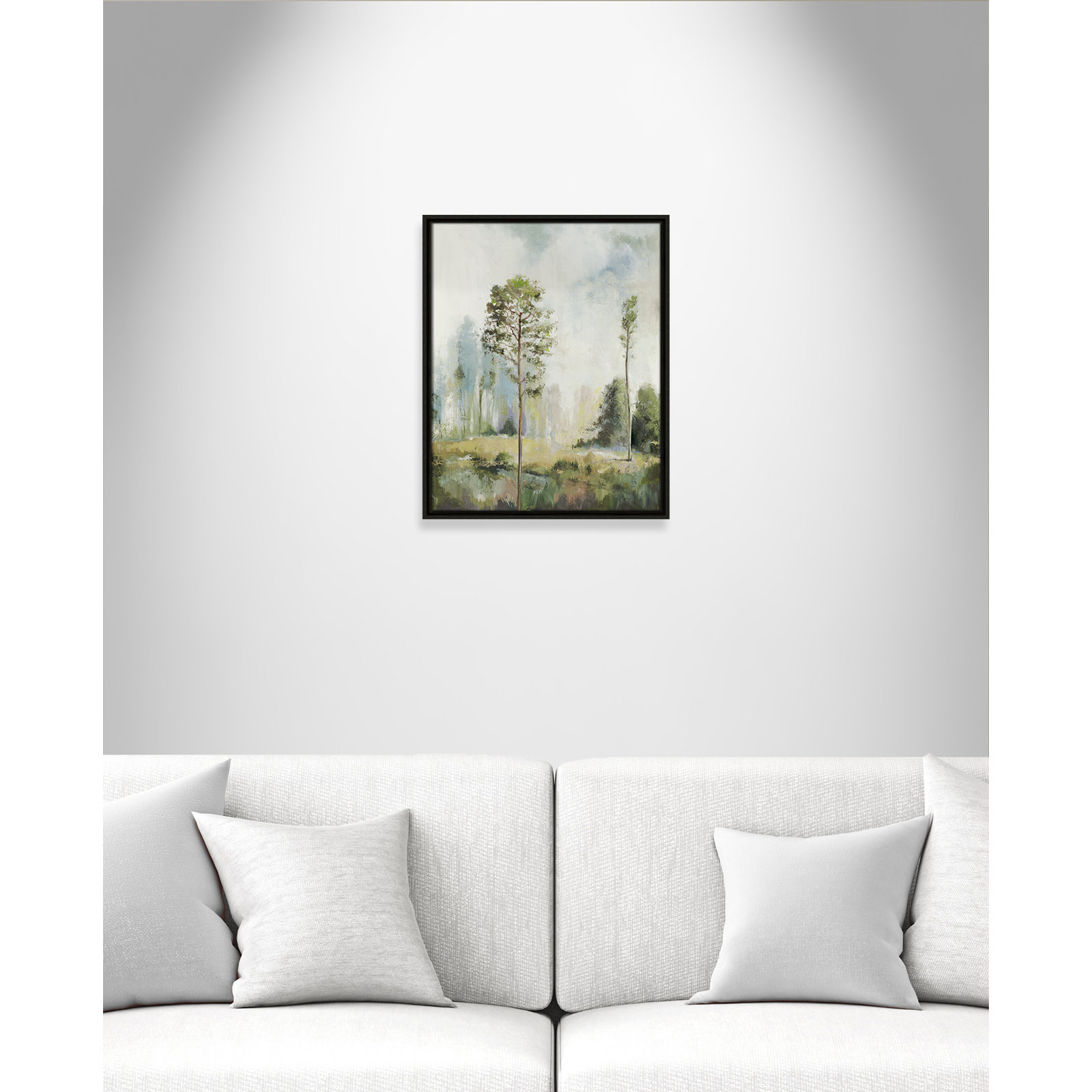 Tall Green Trees I by Teton Pearce - Floater Frame Print on Canvas, 21.5" H x 17.5" W, Espresso