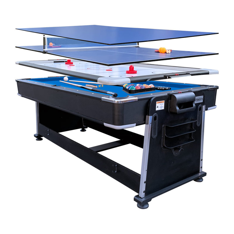 Rack Triad 7-Foot 3-In-1 Multi Game Swivel Billiard/Pool Table (Blue Felt With Black Body)