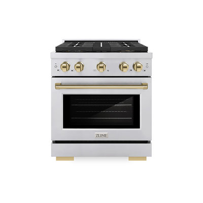ZLINE Autograph Edition 30 in. 4.2 cu. ft. Paramount Gas Range W/ 4 Burner DuoPro Cooktop and Convection Gas Oven in Stainless Steel W/ Polished Gold Accents