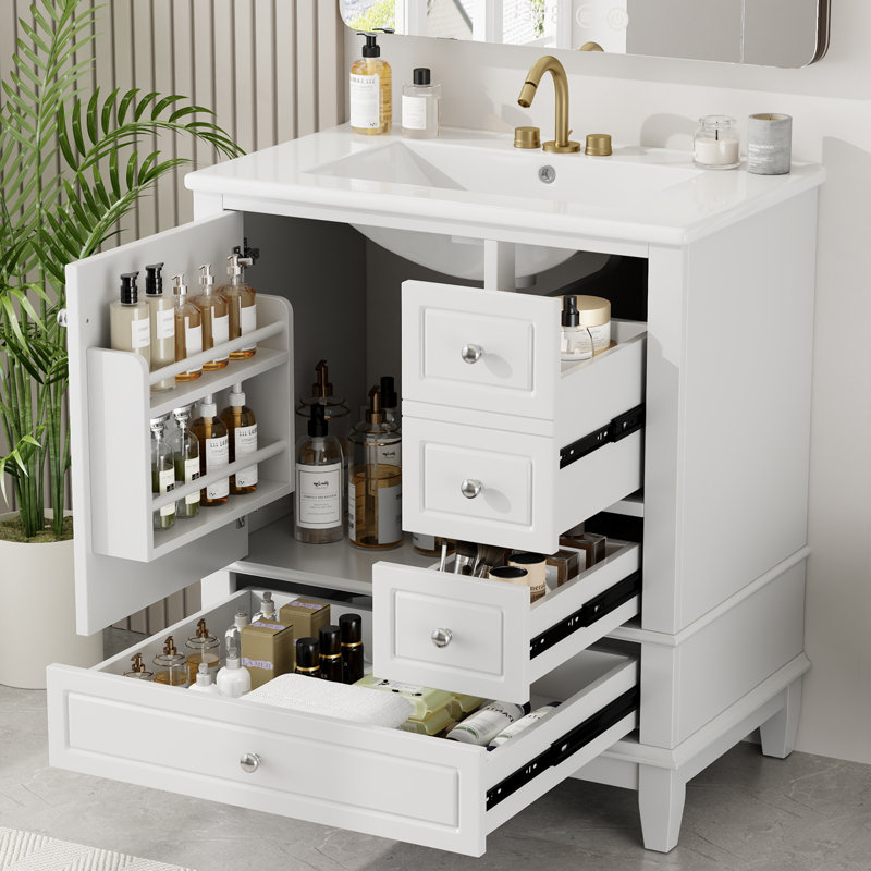 Ensemble de meuble-lavabo 30 po avec lavabo et trois tiroirs, Blanc