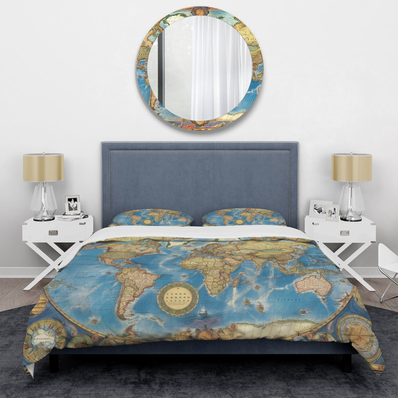 Ensemble de housse de couette en microfibre / polyester Vintage World Map II Bedding
