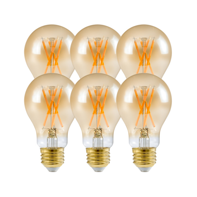 Ampoule DEL E19 à culot rétro E26 60 W, 15 000 heures, intensité variable, ambre 2200 K, paquet de 6, 4,5 W, 380 lumens