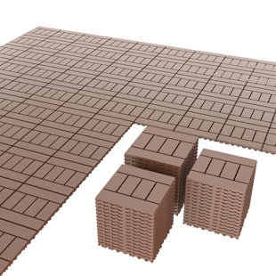 44pack Geometric Texture Plastic Interlocking Deck Tile with 12 Edge Strips, 4 Corner Pieces & 1 Pair of Gloves (Set of 44)