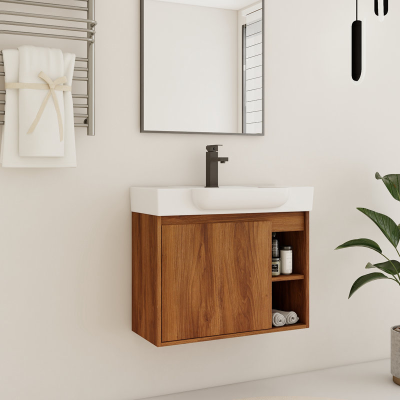  Oakshade 28'' Single Bathroom Vanity Set with Ceramic Sink Top, Brown Ebony, 28"