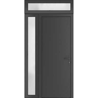 Porte avant en verre givré pré-suspendu extérieur en métal | Manux 8111 gris anthracite | Tablette latérale et supérieure Sidelite | Bureau Portes de garage commerciales et résidentielles 48 po x 94 po (l 36 + 12 po x H 80 + 14 po)