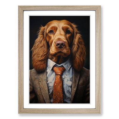 Cocker Spaniel In A Suit Painting No.4 - Single Picture Frame Print on Wood