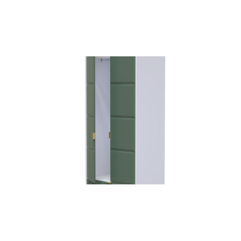 Fully Assembled 3 Door Wardrobe, 197cm H x 74cm W x 53cm D, Green/White