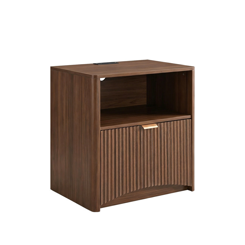 Ensemble de 2 tables de chevet cannelées modernes Mid Century avec station de charge