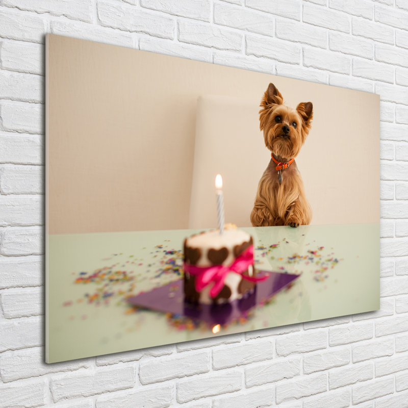 Dog With Cake - Unframed Art Prints on Glass