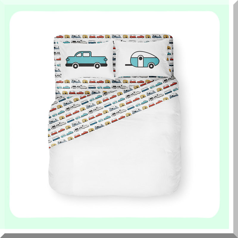 Campsite Comfort Queen Bed Sheet Set - Travel Trailer Print Design - Soft Polyester - 4-Piece Set