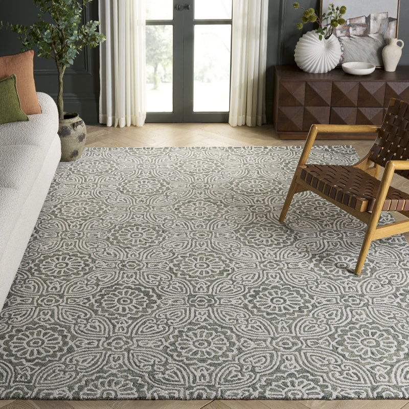 Tapis d'intérieur en laine et coton touffeté à la main Blossom, Rectangle 8 pi 0 po x 10 pi 0 po