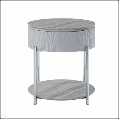 Table de bout à finition brillante et chromée yukino avec design moderne et rangement pratique