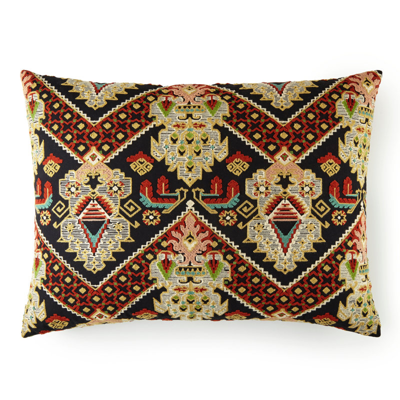 Casbah Jewel Embroidered Cotton Pillow Made-To-Order, Rectangle 27"H x 36"W