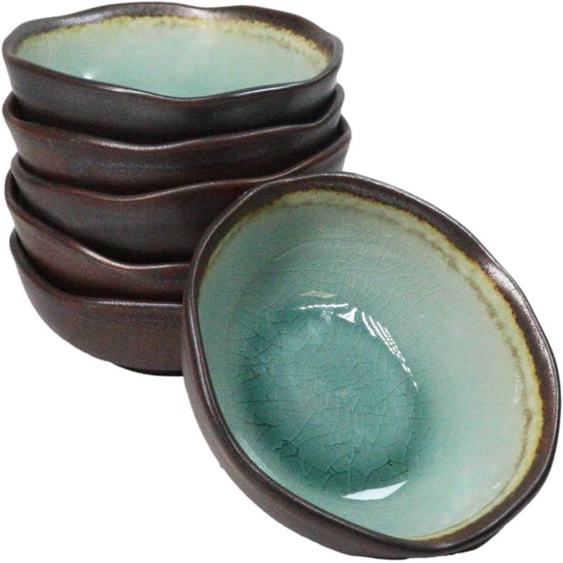 Pack Of 6 Midori Kannyu Green Porcelain Ceramic Small Shallow Bowls 7.5Oz