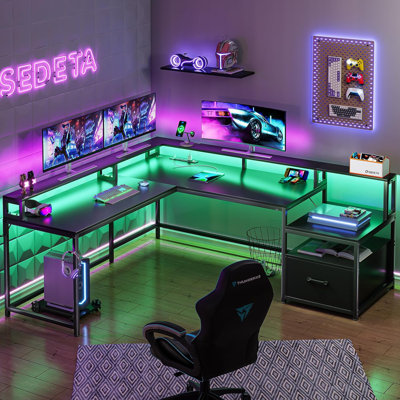 L-Shaped Computer Desk with Power Outlet