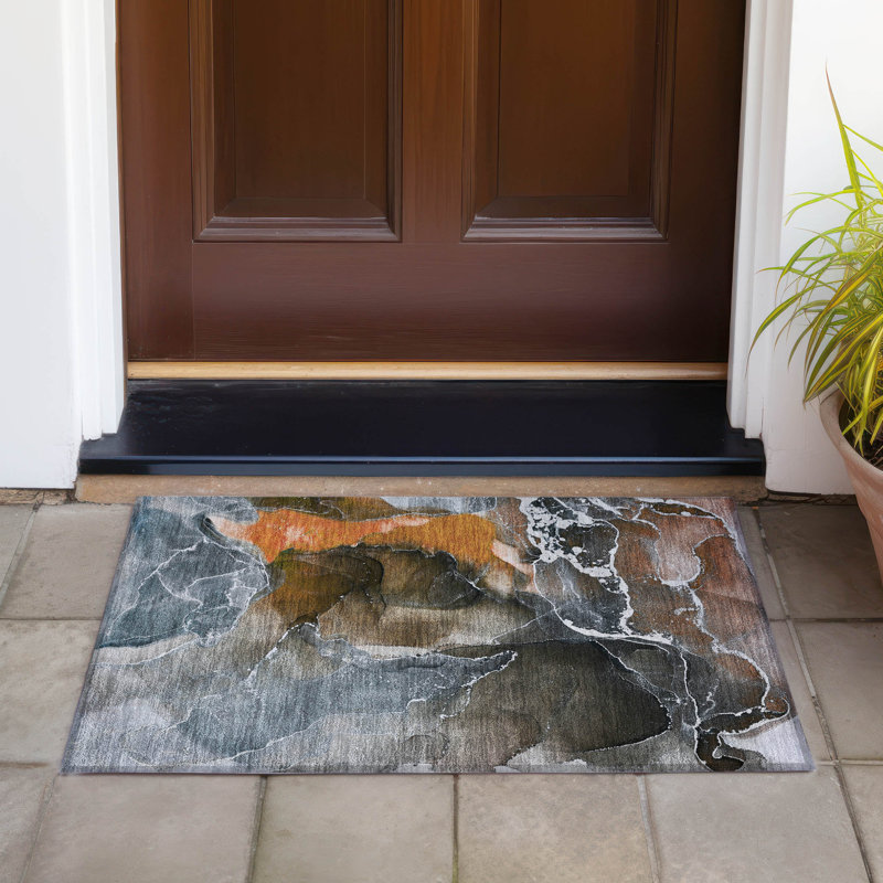 Kyrie Flatweave Washable Abstract Indoor / Outdoor Rug, Rectangle 1'8" x 2'6"