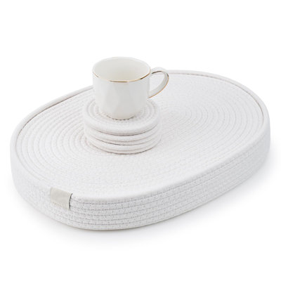 Cotton Blend Oval Placemat And Coaster Set