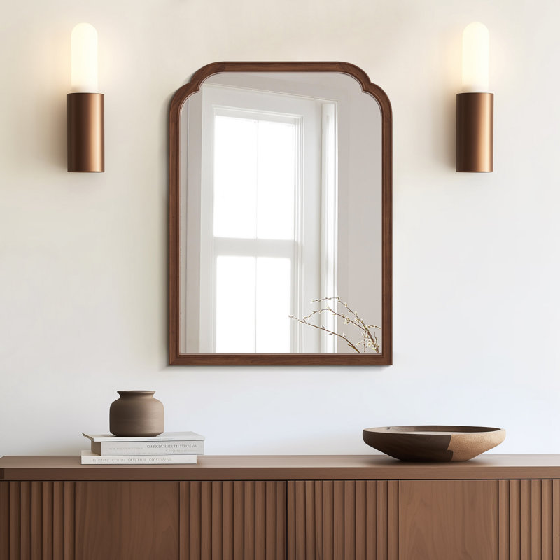 Solid Wood Wall Mirror for Bathroom or Bedroom, 30" x 22", Walnut
