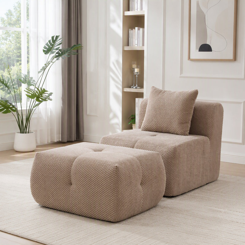 Ensemble de chaises d'appoint modulaires sans accoudoirs avec repose-pieds Cloud, Polyester taupe